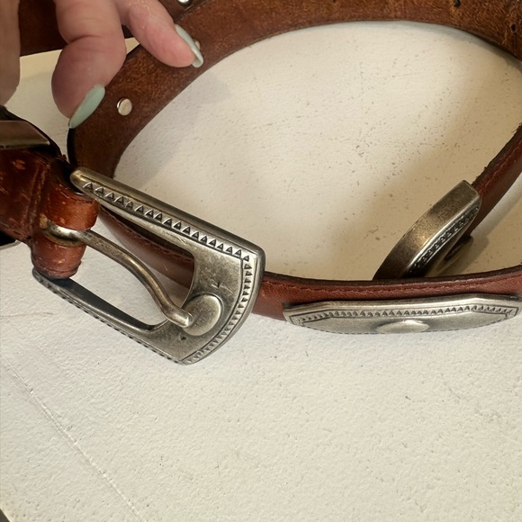 Kenneth Cole New York Belt Brown Silver Trim Leather Belt M - Picture 1 of 5